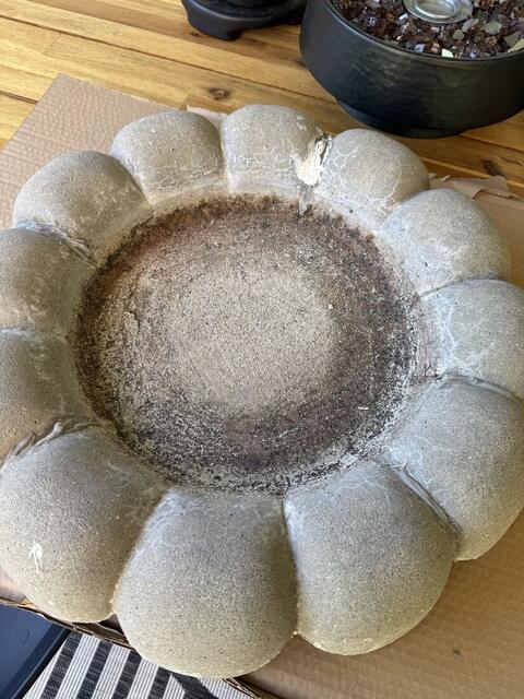 Concrete garden fountain during restoration